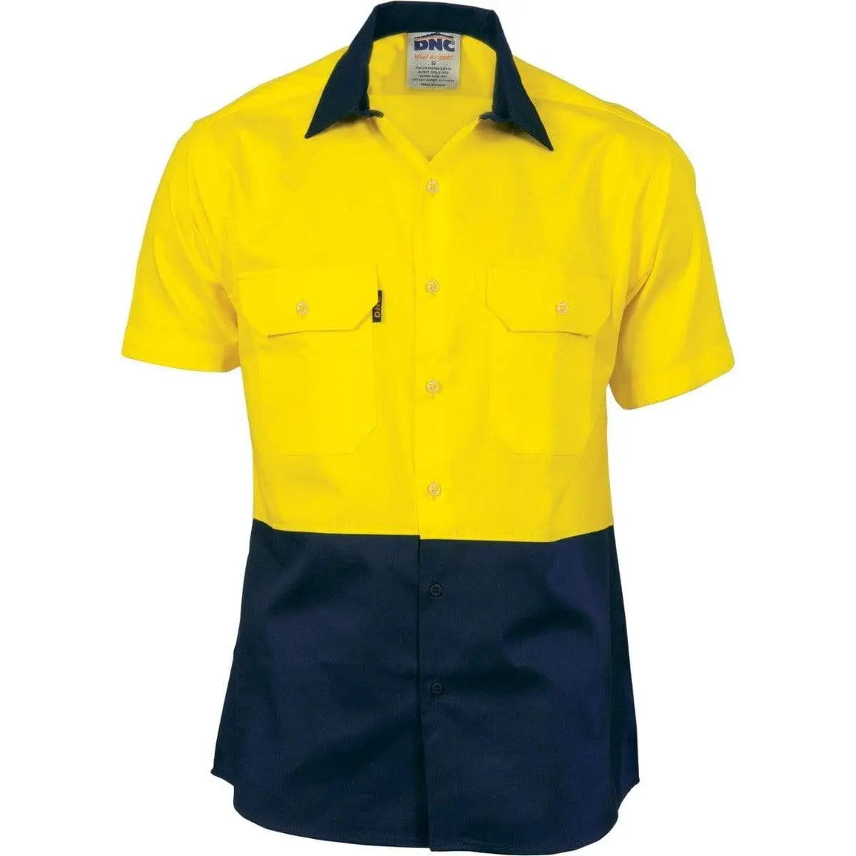 DNC Workwear Work Wear Yellow/Navy / 2XL DNC WORKWEAR Hi-Vis 2 Tone Cool-Breeze Short Sleeve Cotton Shirt 3839